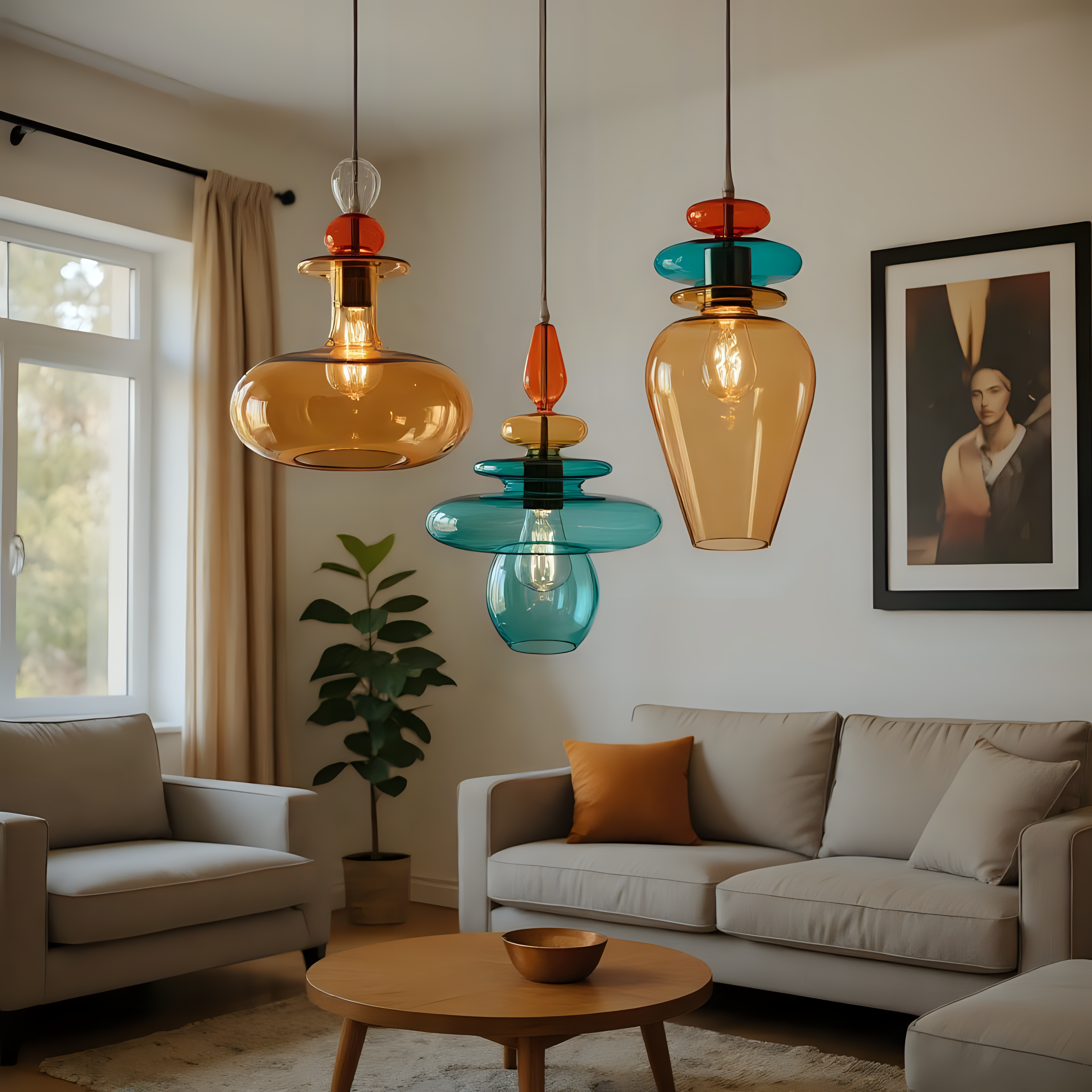 Colorful Blown Glass Pendant Light Set